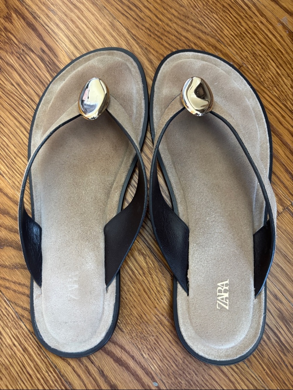 Zara Suede Sandal with Gold Accent